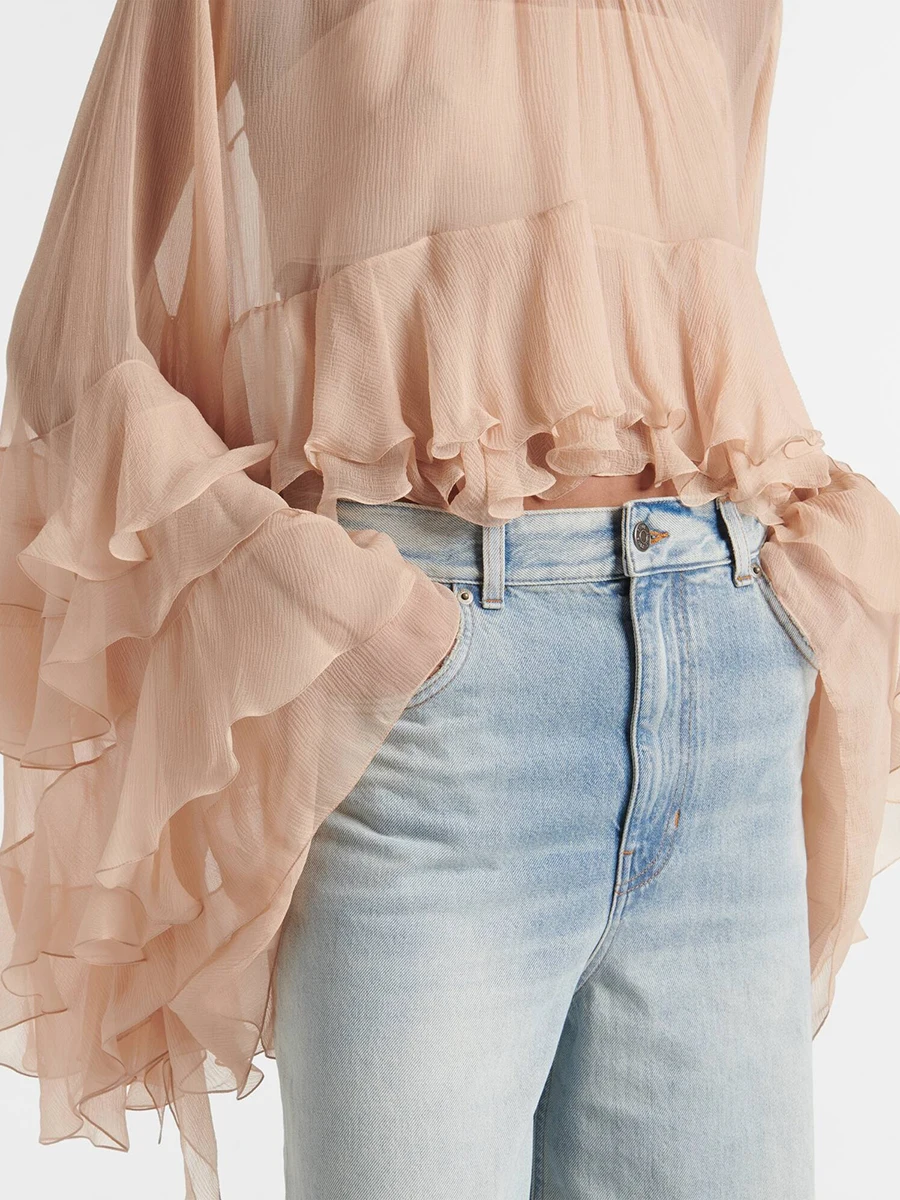 TWOTWINSTYLE, blusas holgadas con volantes empalmados lisos para mujer, camisas minimalistas de temperamento sin mangas con cuello I, moda femenina