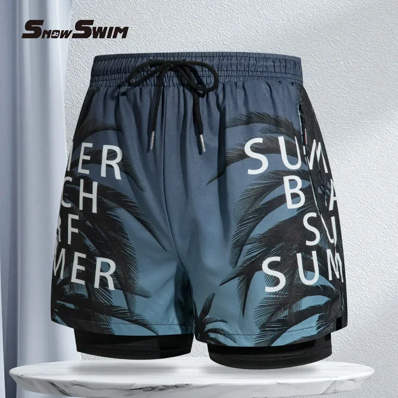 Nuevo Bañadores para hombre, pantalones cortos de baño de doble capa, antivergüenza, forrados con pantalones de playa profesionales, equipo de natación para adultos