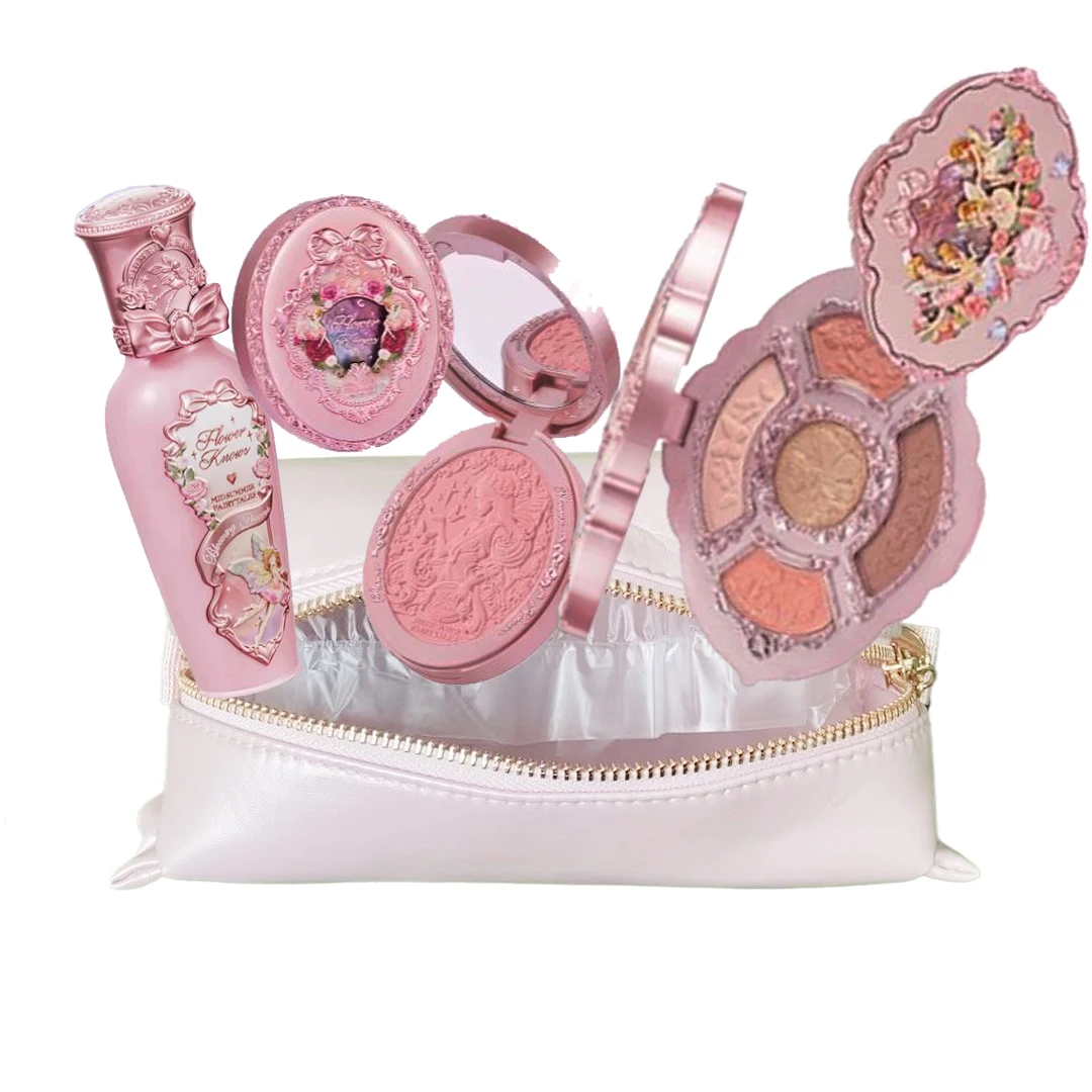 Set de Maquillaje Todo en Uno Flower Knows, Caja de Regalo, Base de Maquillaje en Crema Garden Cushion, Rubor Mate, Lápiz Labial de Larga Duración con Bolsa
