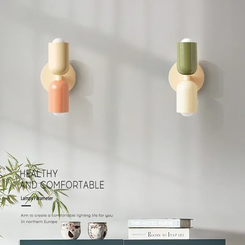 Lámpara de Pared Colorida para Dormitorio, Lámpara de Pared Nórdica para Sala de Estar, Pasillo, Habitación Infantil, Lámpara de Decoración de Interiores para el Hogar Estilo Macaron