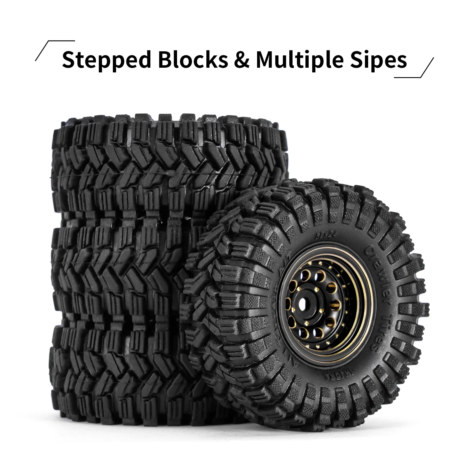 INJORA-Juego de neumáticos de rueda Beadlock de latón con revestimiento negro, 1,0 ", para coche trepador de control remoto Axial SCX24 AX24 TRX4M FCX24 1/18