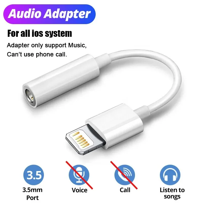 Adaptador para IOS a Jack de 3,5mm, Cable auxiliar para iPhone 14, 13, 12, 11 Pro Max, adaptador macho a hembra, convertidor de auriculares, divisor de Audio