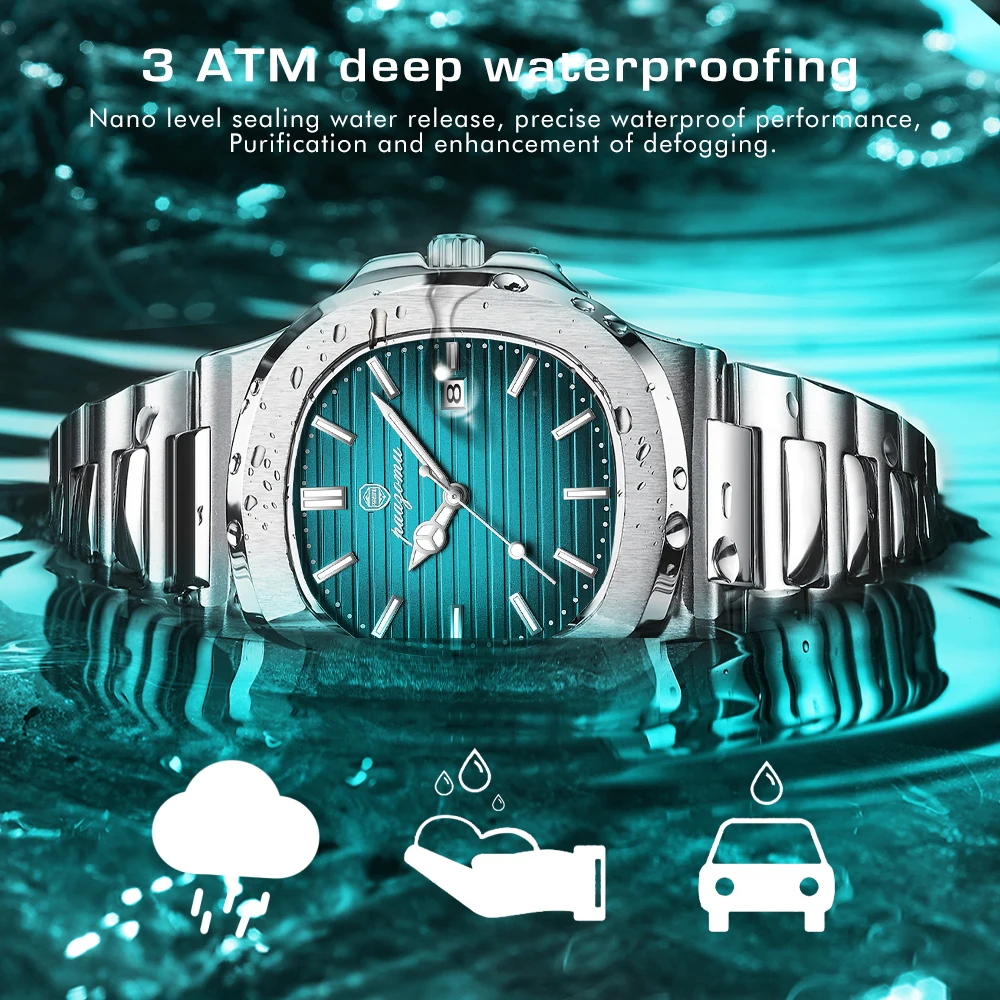 Reloj PAAZOMU de marca de lujo para hombre, reloj deportivo resistente al agua con fecha luminosa, reloj de pulsera para hombre con esfera cuadrada, relojes de cuarzo para hombre de alta calidad