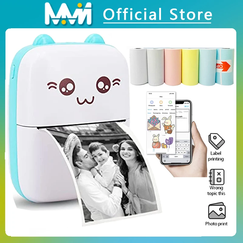 Impresora térmica portátil MINI inalámbrica BT 203dpi etiqueta fotográfica Memo impresión de preguntas incorrectas con Cable USB Imprimante portátil