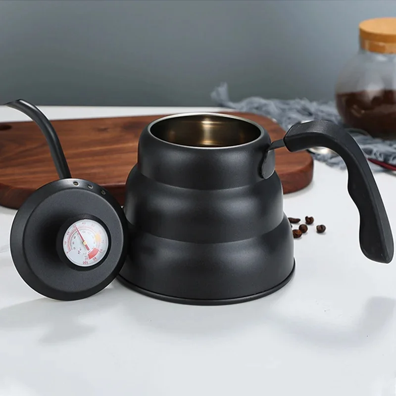Cafetera de acero inoxidable con termómetro, cuello largo de cisne, alta capacidad, puede calentar café profesional hecho a mano