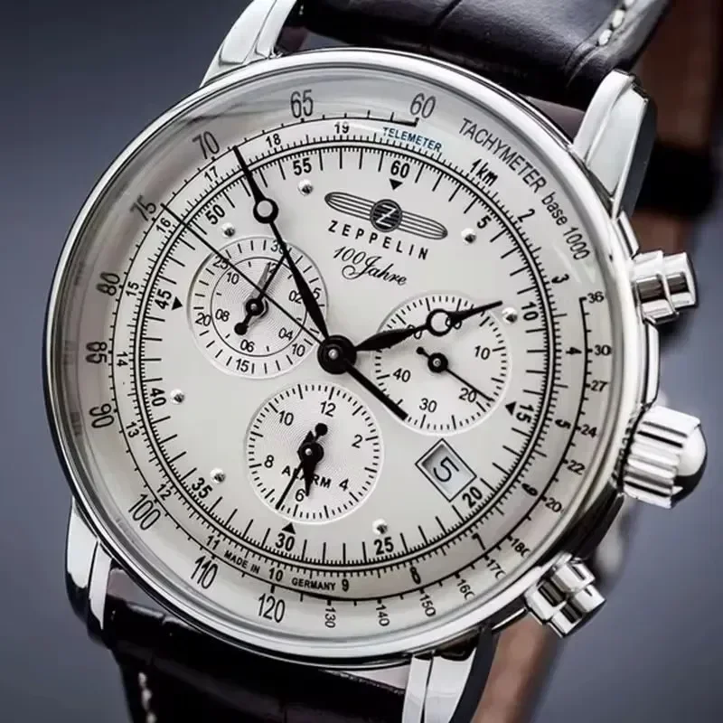 Reloj Zeppelin Airship con fecha automática, correa de cuero para hombre, reloj de moda de lujo informal para negocios, reloj de regalo para hombre, reloj resistente al agua