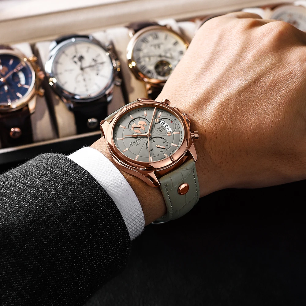 Reloj de pulsera POEDAGAR de lujo original para hombre, cronógrafo, con fecha, resistente al agua, de cuarzo, deportivo, para negocios.