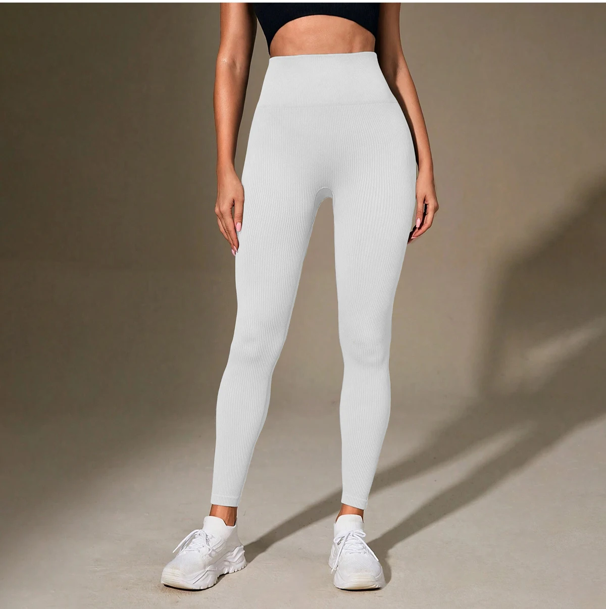 Pantalones de yoga acanalados de cintura alta para mujer, mallas de entrenamiento elásticas con control de barriga de color sólido para fitness, gimnasio, salón y uso diario