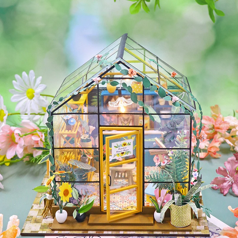 Kit de casa de muñecas DIY, Mini Casa de flores hecha a mano, ensamblaje de rompecabezas 3D, juguetes de construcción, decoración del dormitorio del hogar con muebles, casas de muñecas