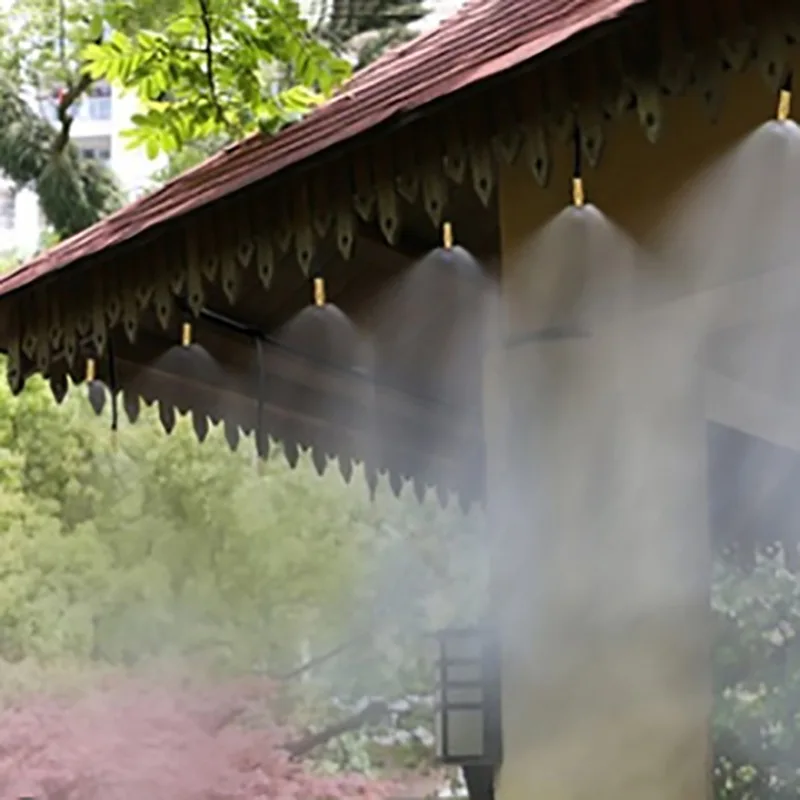 Sistema de refrigeración por nebulización para exteriores, boquillas atomizadoras de latón de 1/4 pulgadas, manguera de 4/7mm, para riego de jardín, Patio e invernadero, 15M-30M