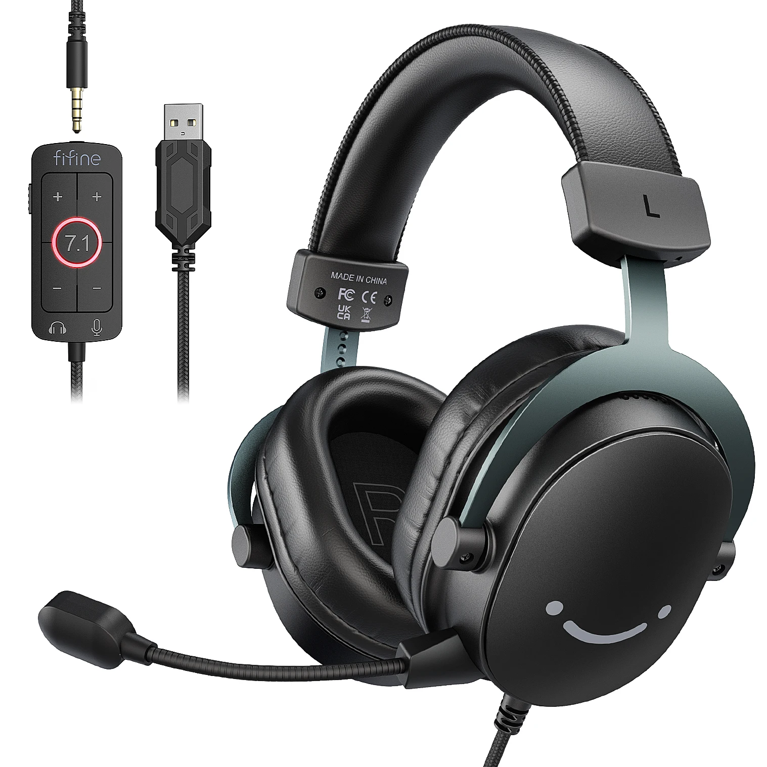 Auriculares FIFINE, con Conector de 3.5 mm y USB, Sonido Envolvente 7.1, Control de Volumen, Interruptor de Silencio para PC/MAC/PS4/PS5 Mixer-H9