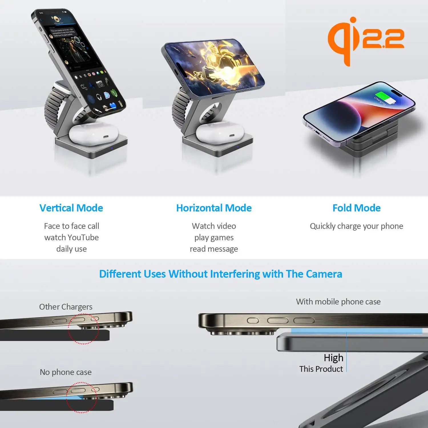 Estación de carga inalámbrica magnética plegable Qi1/Qi2.2 3 en 1 para iPhone serie 12 ~ 17 AirPods iWatch cargador de viaje portátil