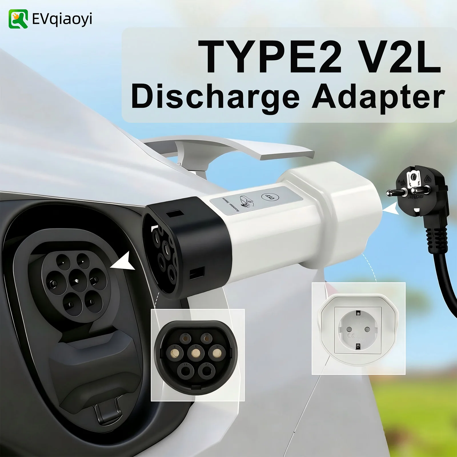 Adaptador de descarga V2L Tipo 2 de coche eléctrico a enchufe europeo para Omoda 9, Jaecoo J7, BYD Atto, Seal DM-i, Geely EX5, Starray EM-i, Xpeng G6