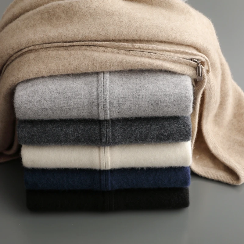 2025 nuevos hombres de punto avión con capucha cárdigan suéter de cachemira diseño de cremallera decoración de bolsillo de alta calidad gruesa sudadera con capucha cálida