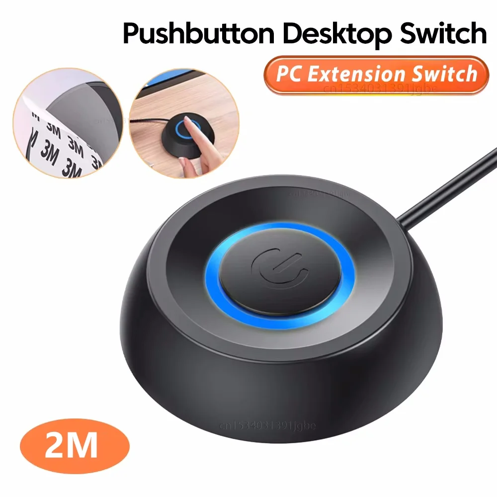 Botón de interruptor de escritorio para ordenador, luz LED, placa base de PC, botón de encendido/apagado de arranque externo, Cable de extensión de 2m para el hogar y la Oficina