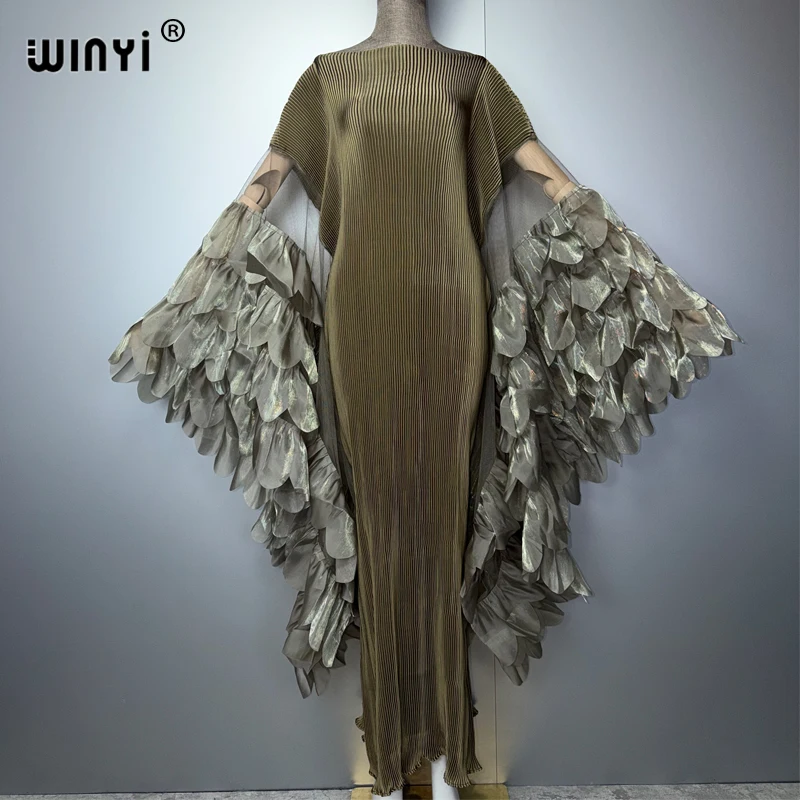 Vestido Plisado Elástico WINYI, Traje de Playa Monocromático, Kaftan Abaya Dubai, Vestido de Fiesta de Lujo, Vestido Largo de Noche para Mujer Musulmana