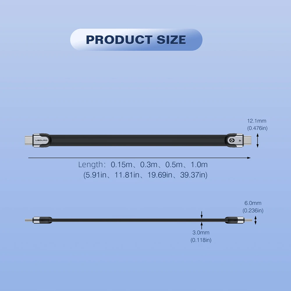 UGOURD 40Gbps Thunderbolt 4 USB C Cable de función completa Cable plano USB4 con fecha 0,15 m 1m 8K PD 240W Cable para Thunderbolt3 iPhone SSD