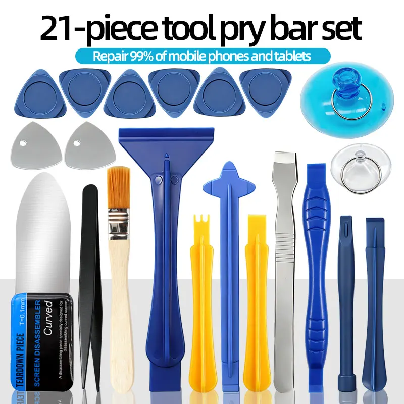 Kit de 21 Herramientas para Reparación de Pantallas Curvas de Teléfonos Móviles y Tablets, Palanca de Desmontaje, Herramienta de Apertura, Ventosa, Cepillo de Limpieza
