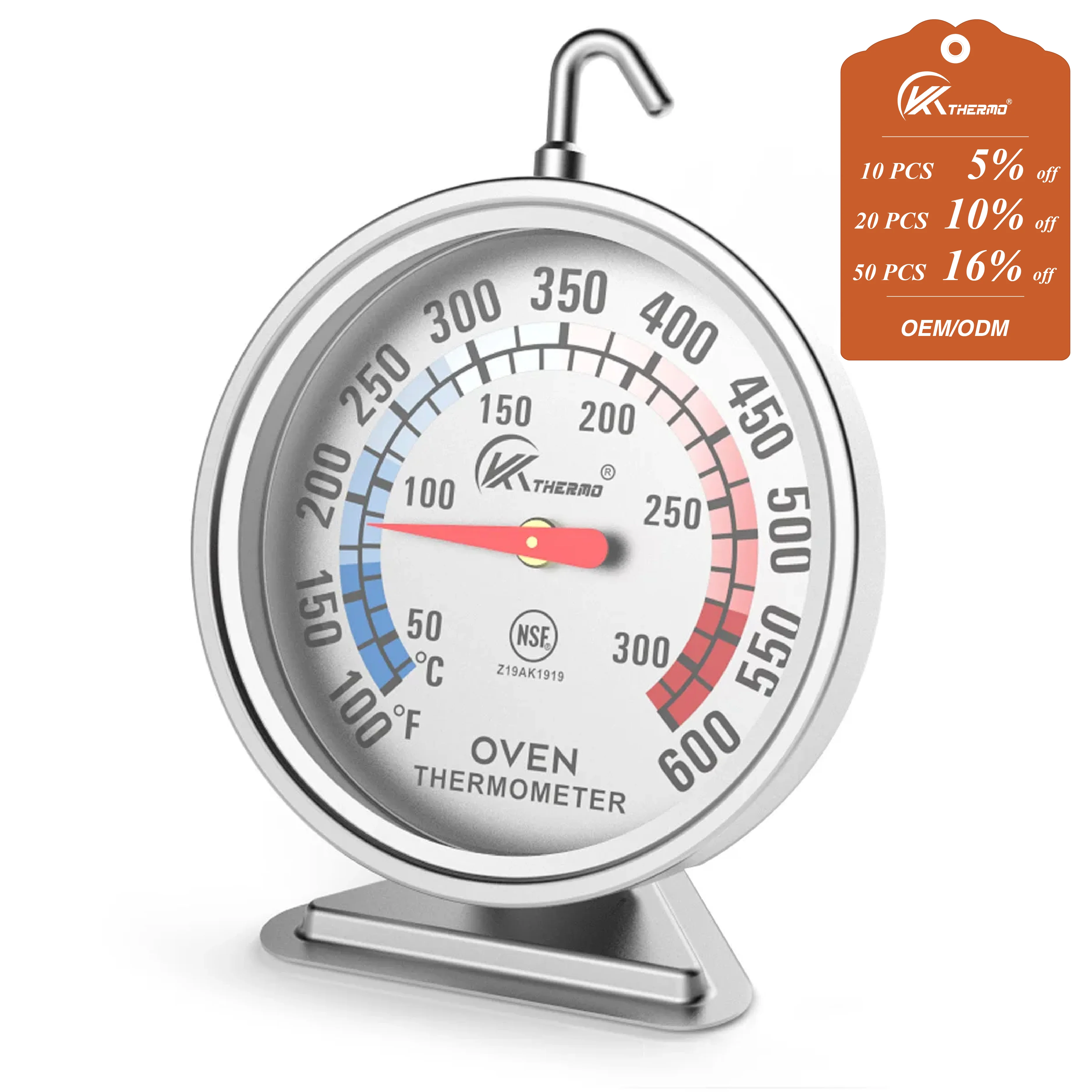 Termómetro de Horno de Acero Inoxidable 50-300 ° Utensilio de Cocina con Esfera Grande y Gancho – Para Hornear, Asar a la Parrilla, Pollo Asado, Pastel, Pizza