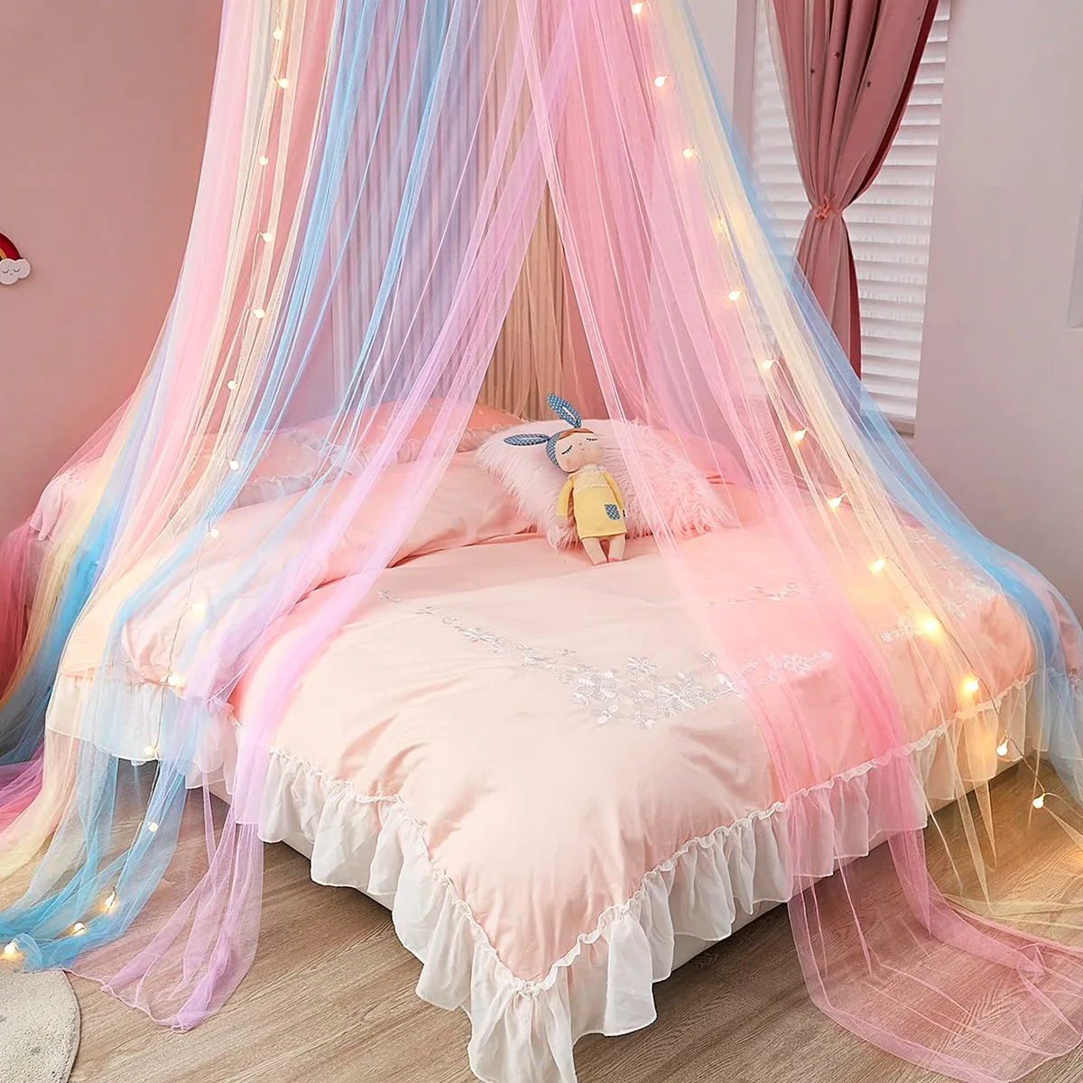 Redecillas de cortina para dormitorio de bebé, mosquitera de princesa arcoíris para cuna, dosel para cama de recién nacidos, tienda de cama para niños, decoración de habitación