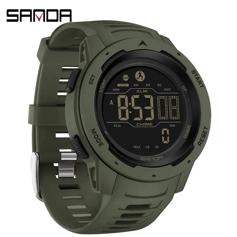 Reloj deportivo SANDA 2145 para hombre, podómetro y contador de calorías, reloj de pulsera militar digital LED resistente al agua hasta 50M, reloj masculino