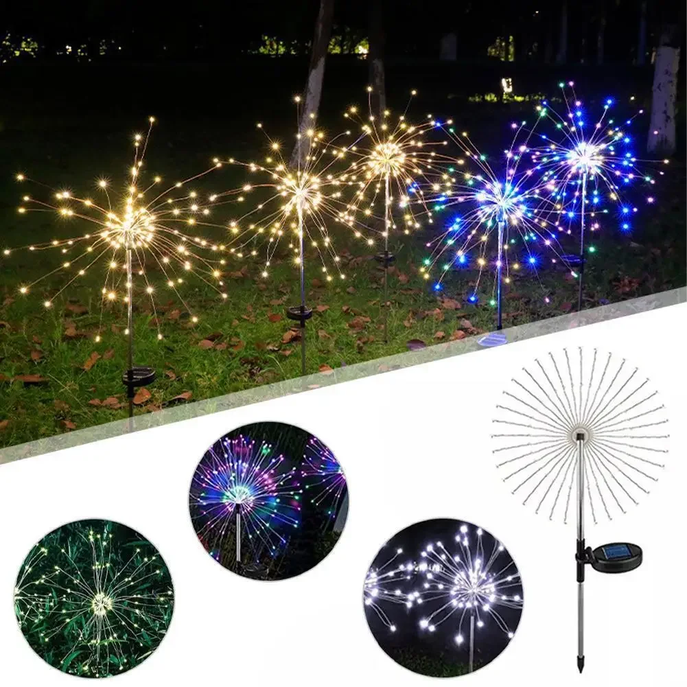 Luces LED solares de fuegos artificiales para decoración de jardín, luces de hadas impermeables para exteriores, lámpara de césped de diente de león para decoración de césped y paisaje de jardín