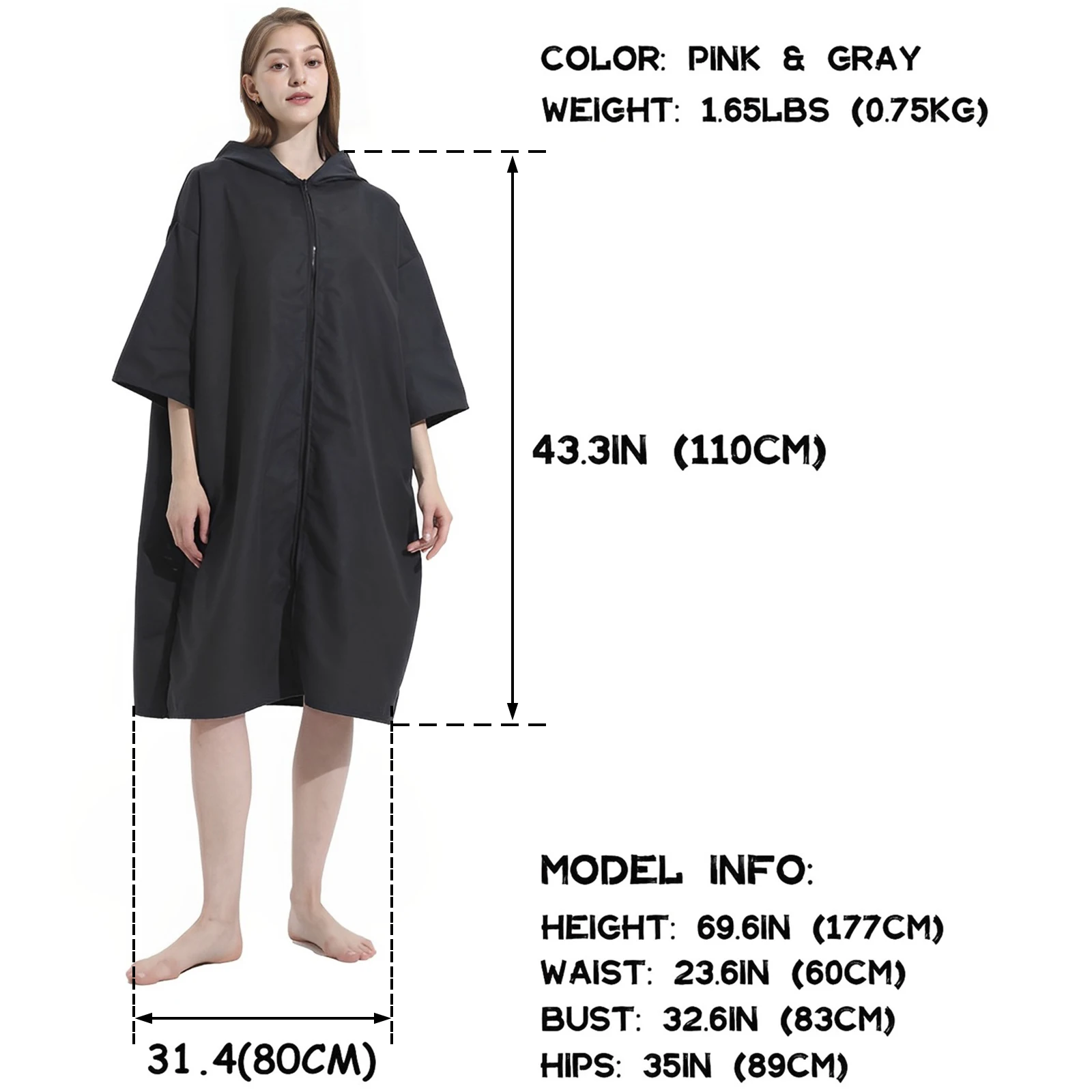 Bata cambiante con capucha, Poncho de toalla de microfibra con cremallera, Poncho de Surf de manga corta, bata de toalla cambiante de gran tamaño de secado rápido, nuevo