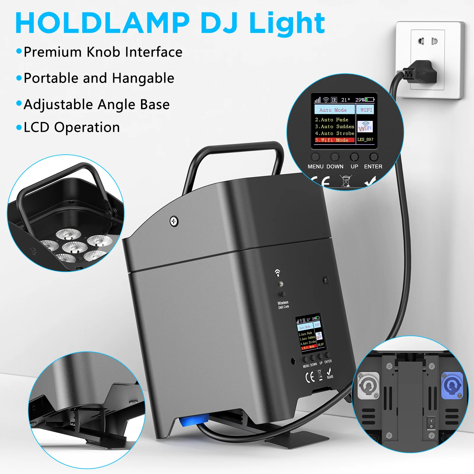 U'King 4 Uds 6x18W 6 en 1 RGBAW + luz Par UV con bolsa DMX Control remoto WiFi Par luz LED inalámbrica para escenario para DJ Bar fiesta