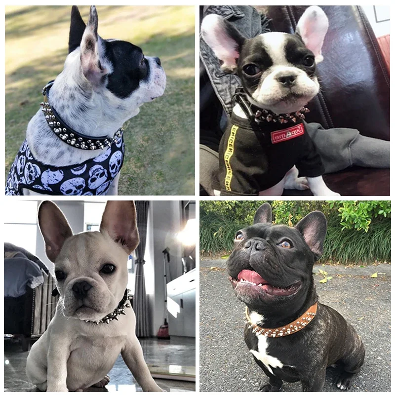 Collar de cuero ajustable para perro, correa para el cuello, suministros de cuero PU, remache Punk, Collar para perro con pinchos, collares para mascotas para perros pequeños y gatos