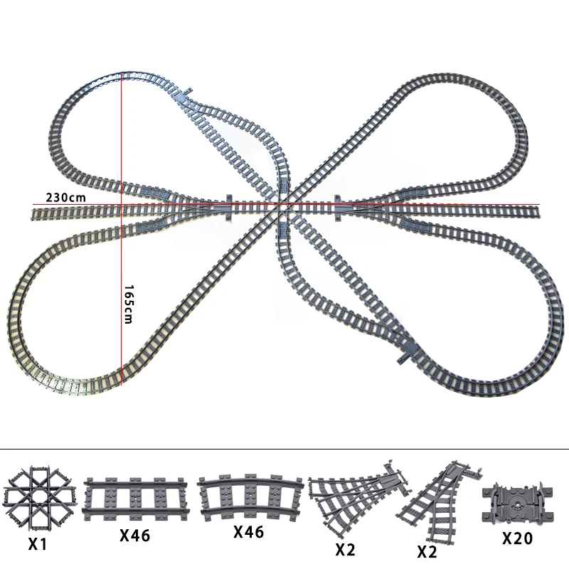 MOC-Juego de vías cruzadas de tren de ciudad para niños, interruptor Triple con espacio de perno, bloques de construcción, juguetes técnicos iluminados
