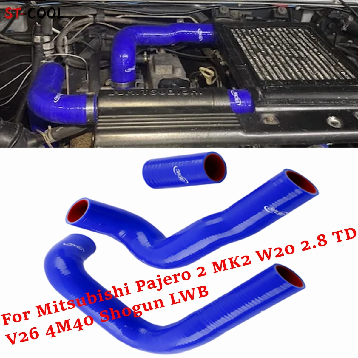 Mangueras de intercooler para Mitsubishi Pajero 2 MK2 W20 V26 4M40 2.8 TD Shogun LWB, kit de tubos de silicona, tubería de 4 capas, 3 piezas, 11 colores.