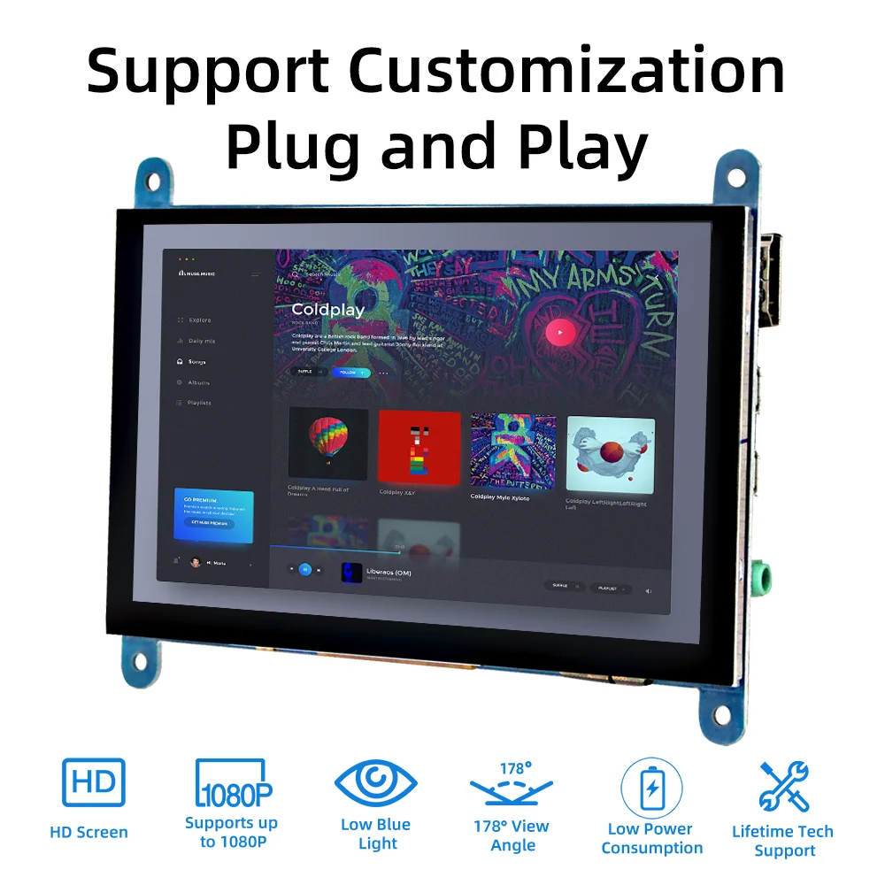 Pantalla Táctil Capacitiva LCD IPS de 5 Pulgadas 800*480 Monitor con HDMI para Raspberry Pi 5 4B 3B