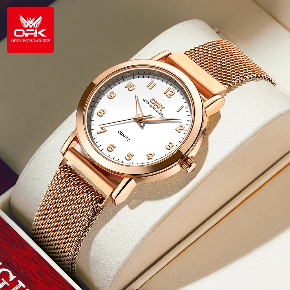 OPK 8115 relojes de mujer Reloj de pulsera original de moda Simple para mujer correa de malla de acero inoxidable Reloj luminoso resistente al agua