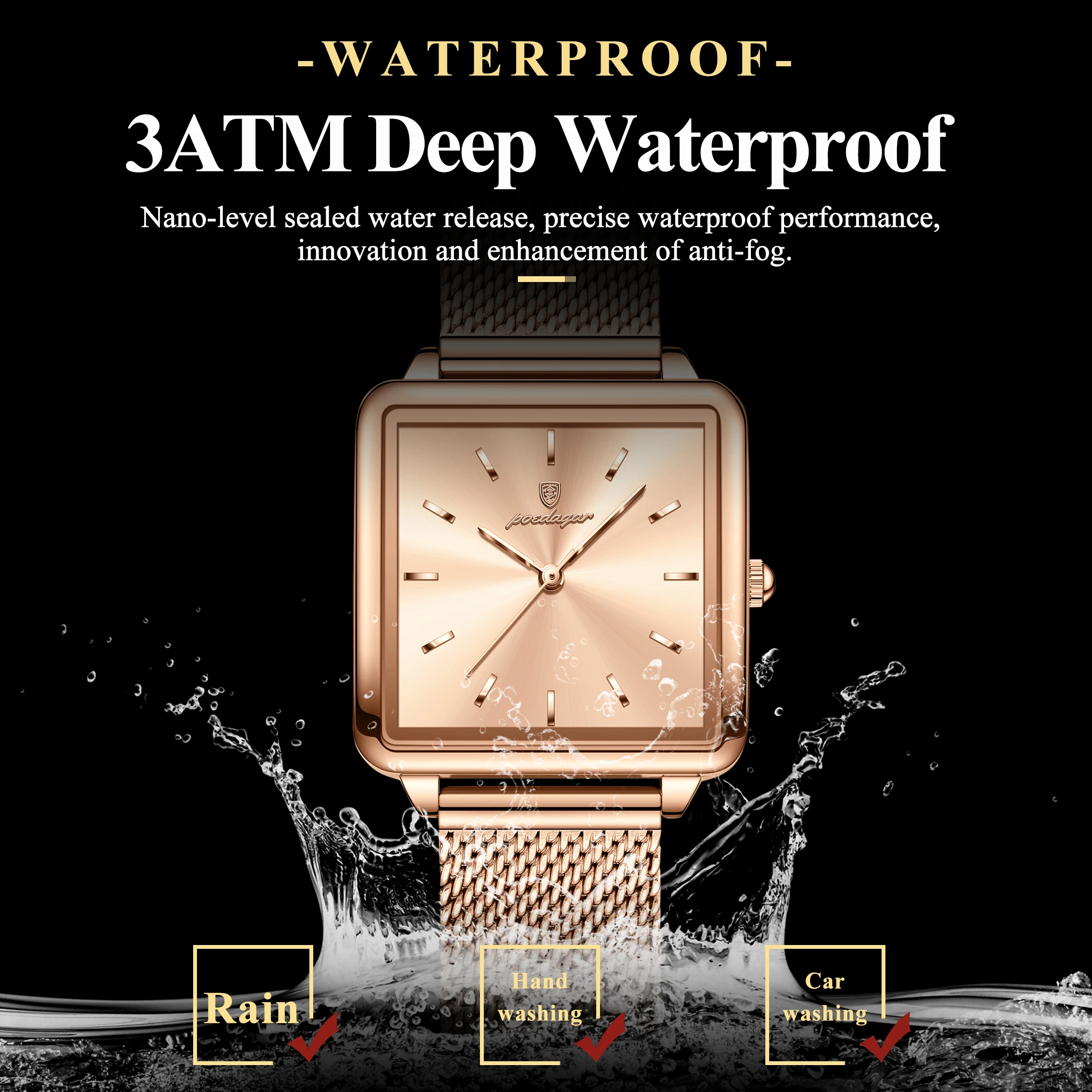 POEDAGAR Reloj cuadrado de moda para mujer, Reloj de malla de acero inoxidable resistente al agua para mujer, relojes de cuarzo elegantes para mujer, Reloj femenino