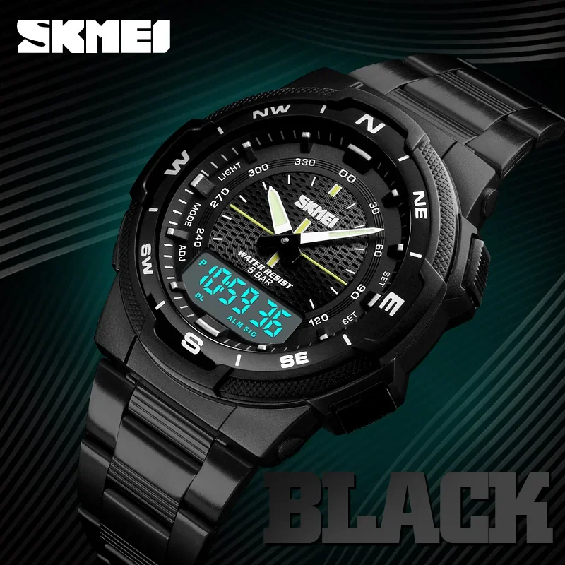 Reloj SKMEI 1370 de lujo de acero resistente al agua para negocios, reloj Masculino, reloj deportivo de cuarzo a la moda para hombre, relojes para hombre