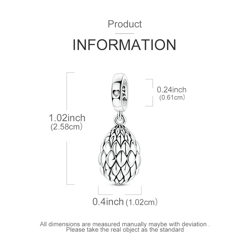 Abalorio Abrible de Plata de Ley 925 con Forma de Huevo de Dragón, Compatible con Pulseras Originales, Abalorio de Plata 925 para Mujer