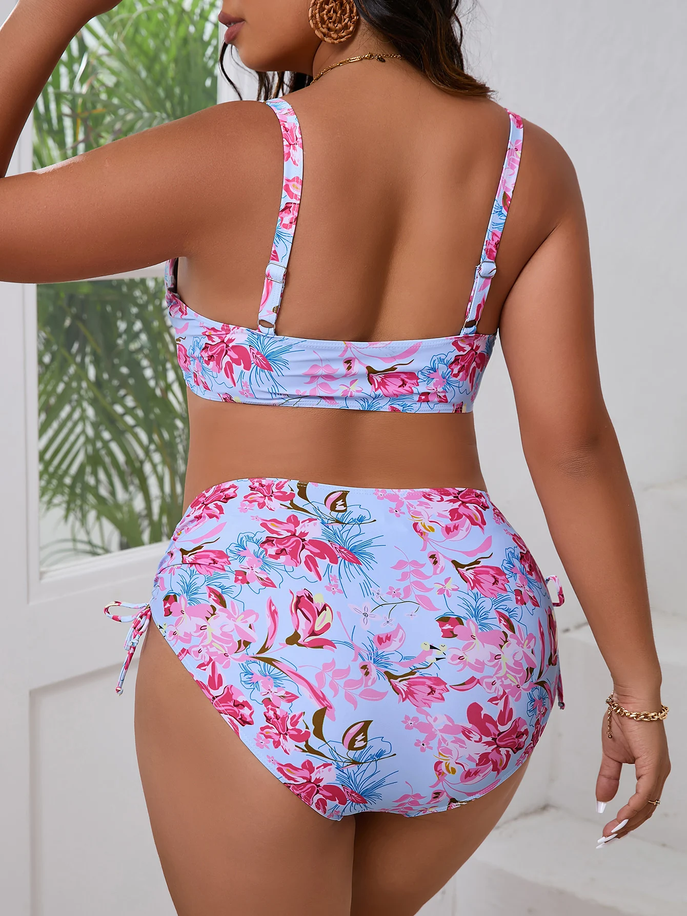 Traje de Baño Bikini de Talla Grande 2026, Cintura Alta, Estampado Floral, para Mujer, Ropa de Baño Femenina, Traje de Baño para Nadar, Ropa de Playa de Verano