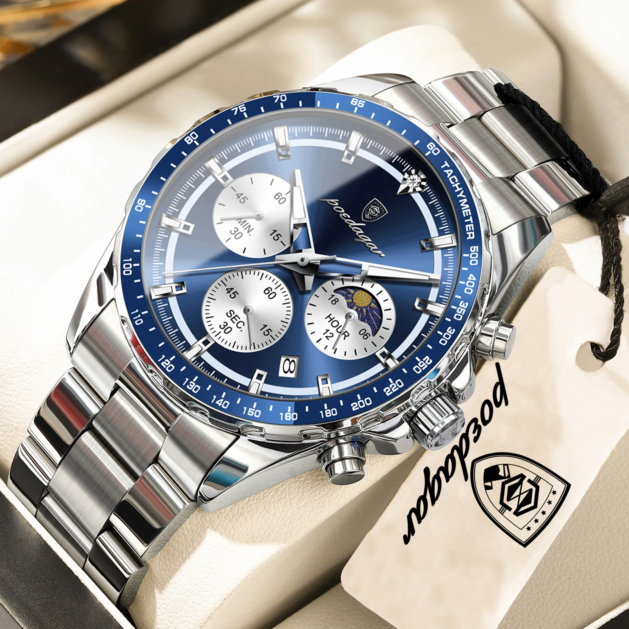 Reloj de Pulsera Deportivo de Moda POEDAGAR para Hombre, Reloj de Cuarzo Luminoso de Acero Inoxidable a Prueba de Agua con Cronógrafo y Fecha para Hombre