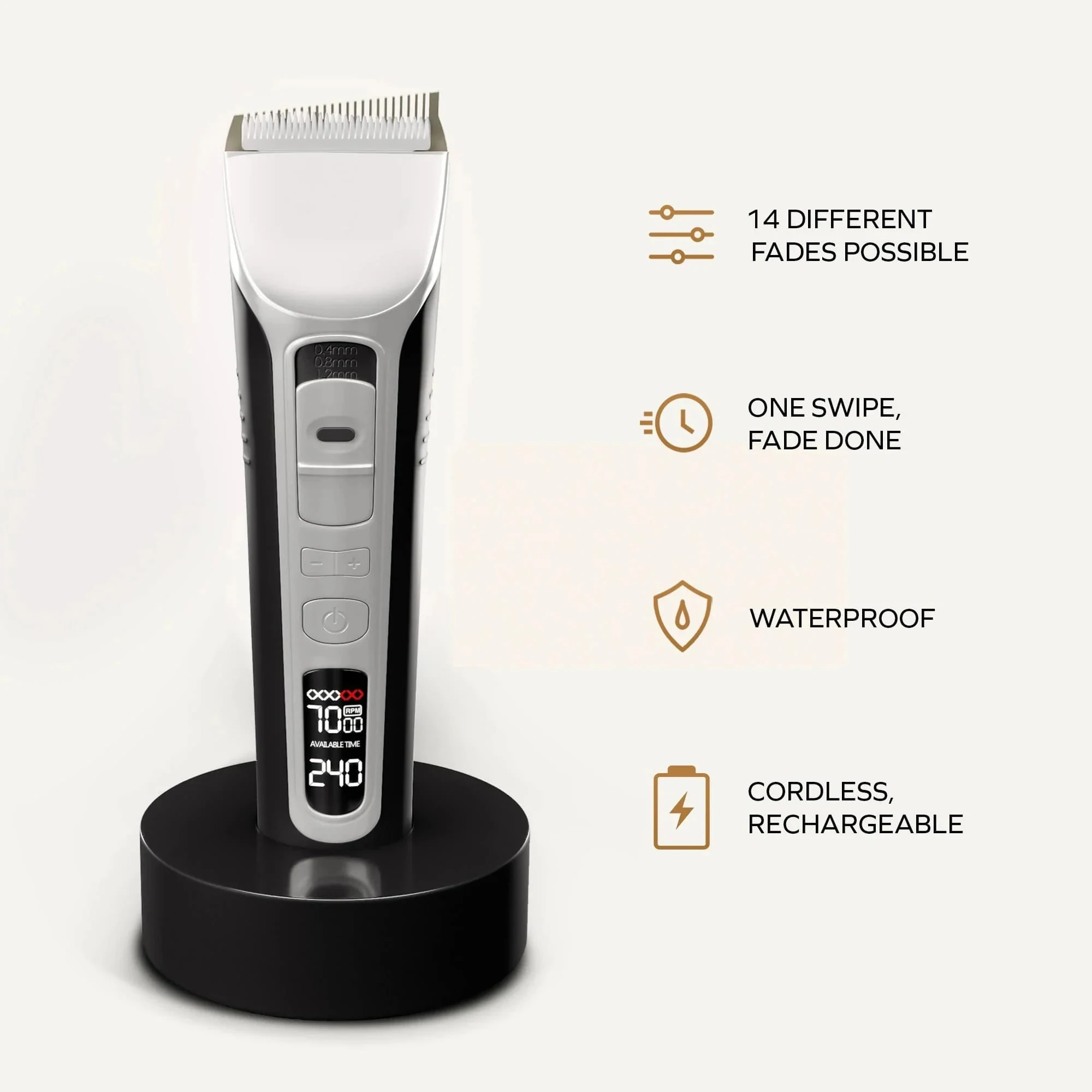 Cortadora de pelo recargable por USB, cortadora de pelo con hoja de cerámica de titanio LCD, Máquina para cortar cabello profesional de salón de fuerte potencia
