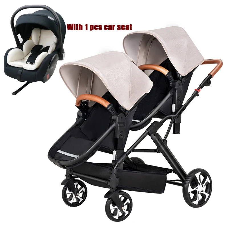 Cochecito doble para bebés 3 en 1 con asiento de coche, mosquitera y cubierta para lluvia, vista alta, plegable, bidireccional, en stock de la UE
