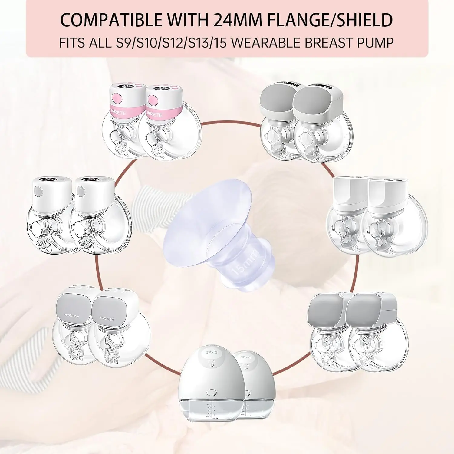 Insertos de brida 13/15/17/19/21 mm compatibles con Momcozy S12/S12pro/S9/S9 pro, para TSRETE/Spectra/Medela 24 mm Shield/Flanges