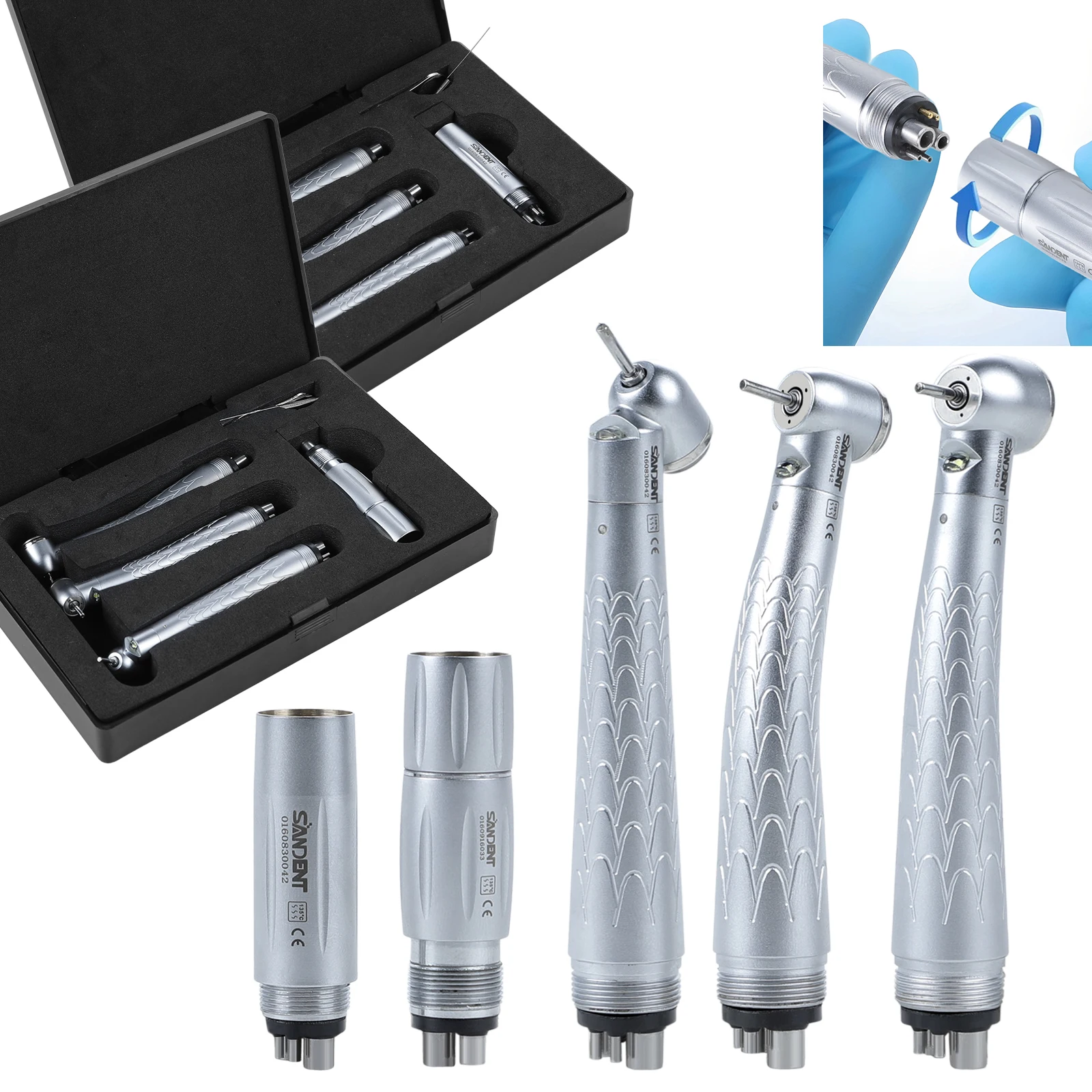 Kit de Pieza de Mano Dental Sandent LED con Generador Electrónico de Alta Velocidad, Cabezal Estándar/Grande/45 Grados, Convertidor de 6 a 4