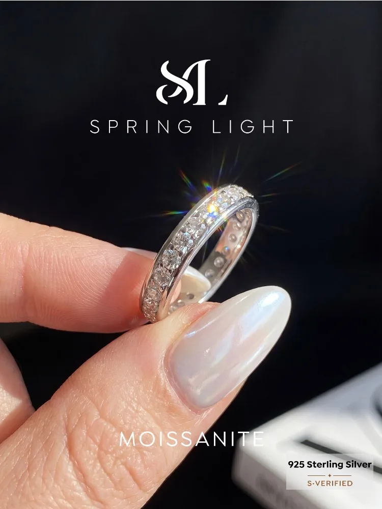 Anillos de Diamante Moissanita Redondo Real de Lujo con Certificado para Mujer, Aniversario, Boda, Plata de Ley 925, Joyería Fina