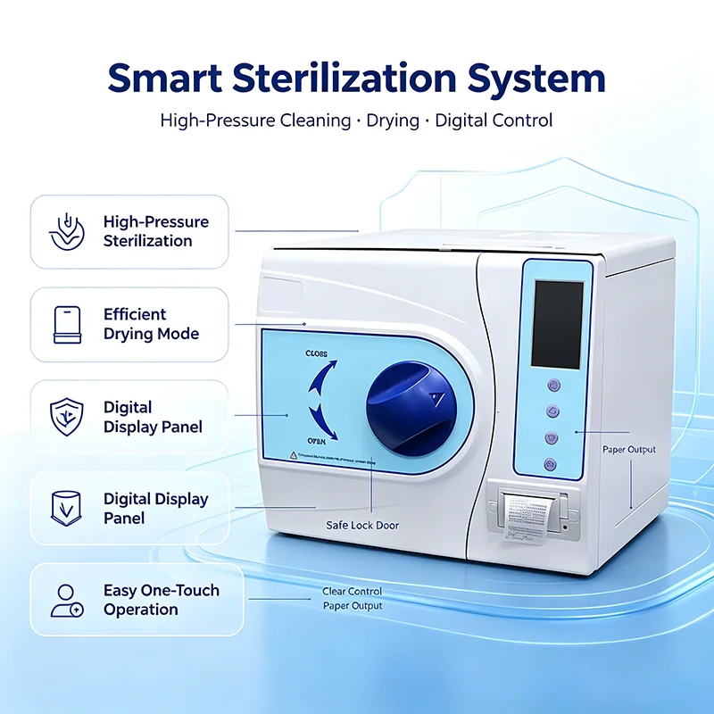 Autoclave Dental Estándar Europeo B, Esterilizador a Vapor para Consultorio Dental, Autoclave Clase B con Pantalla LED