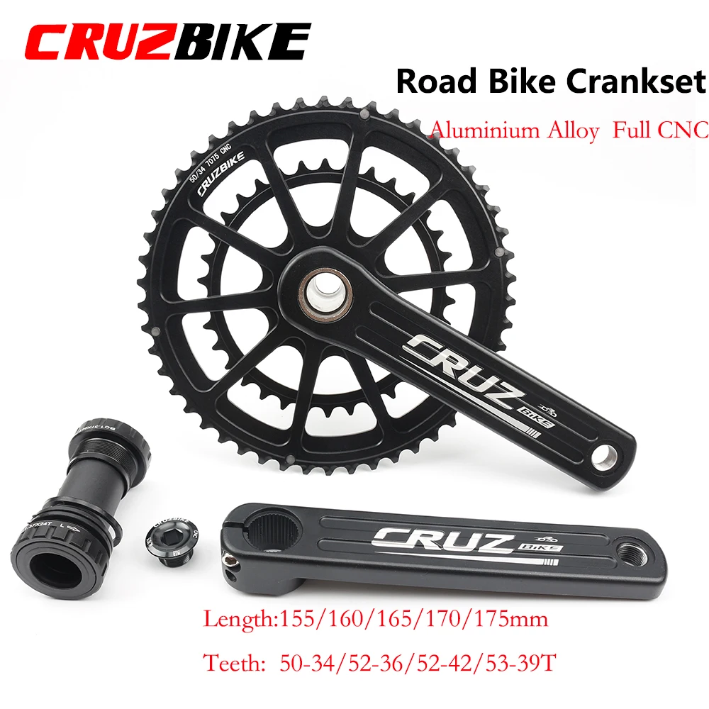 CRUZbike-platos y bielas para bicicleta de carretera, manivela de 155/160/165/170/175mm, 50-34T/52-36T/53-39T, doble plato, tornillo de bicicleta plegable BB