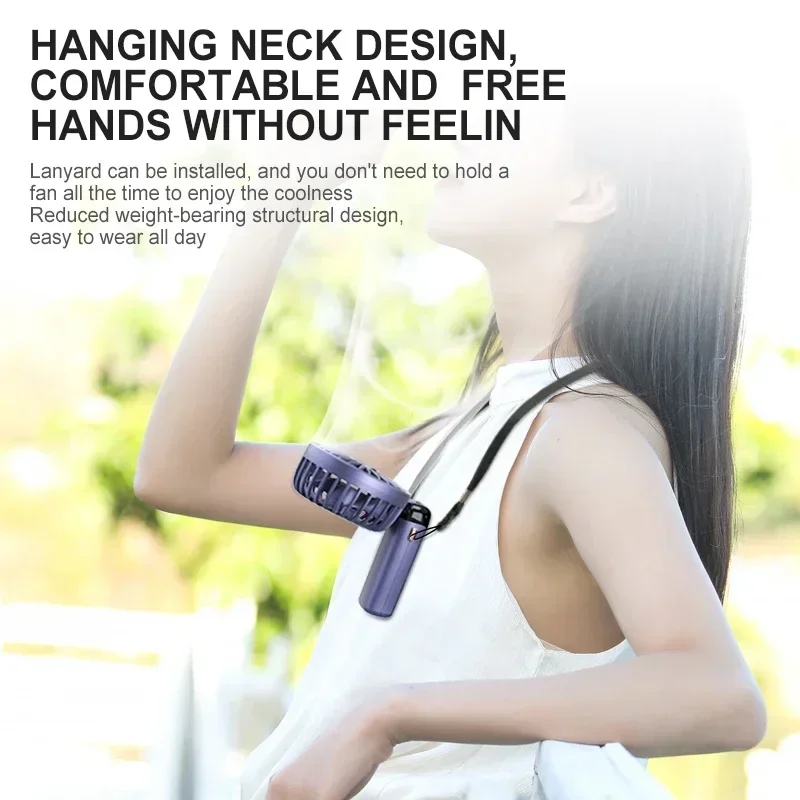 Mini ventilador portátil de mano, ventiladores plegables para colgar en el cuello, ventilador recargable por USB de 5 velocidades con soporte para teléfono y pantalla de visualización de 1800mAh