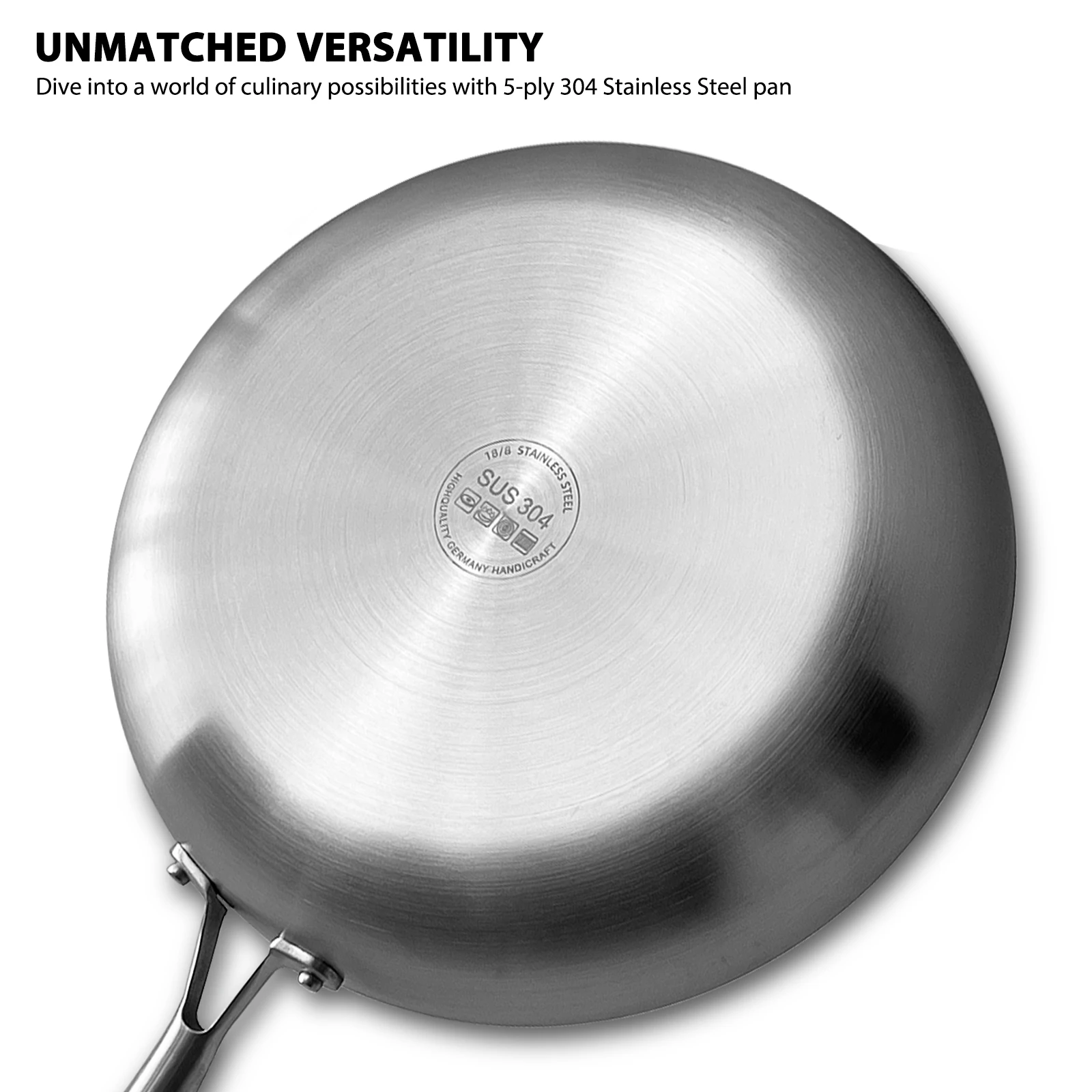 Sartén de acero inoxidable 304, sartén antiadherente, olla para carne frita, utensilios de cocina sin recubrimiento para estufa de Gas y cocina de inducción