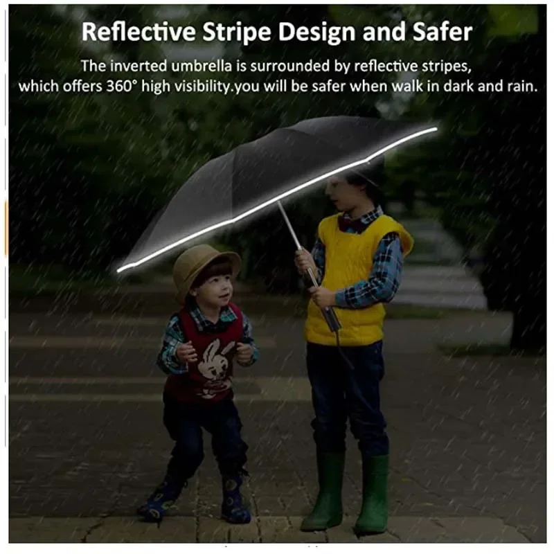 Paraguas plegable inverso completamente automático para hombres y mujeres con paraguas UV con raya reflectante a prueba de viento