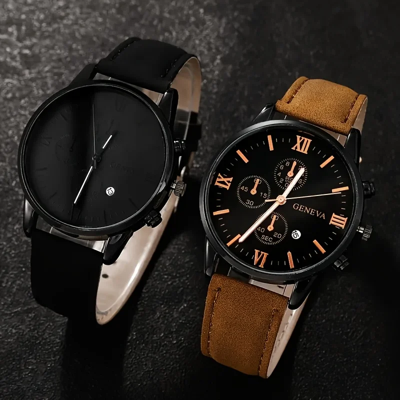 Juego de relojes de cuarzo para hombre, 4 Uds., esfera decorativa de tres ojos, relojes de negocios para hombre, reloj Masculino (sin caja)
