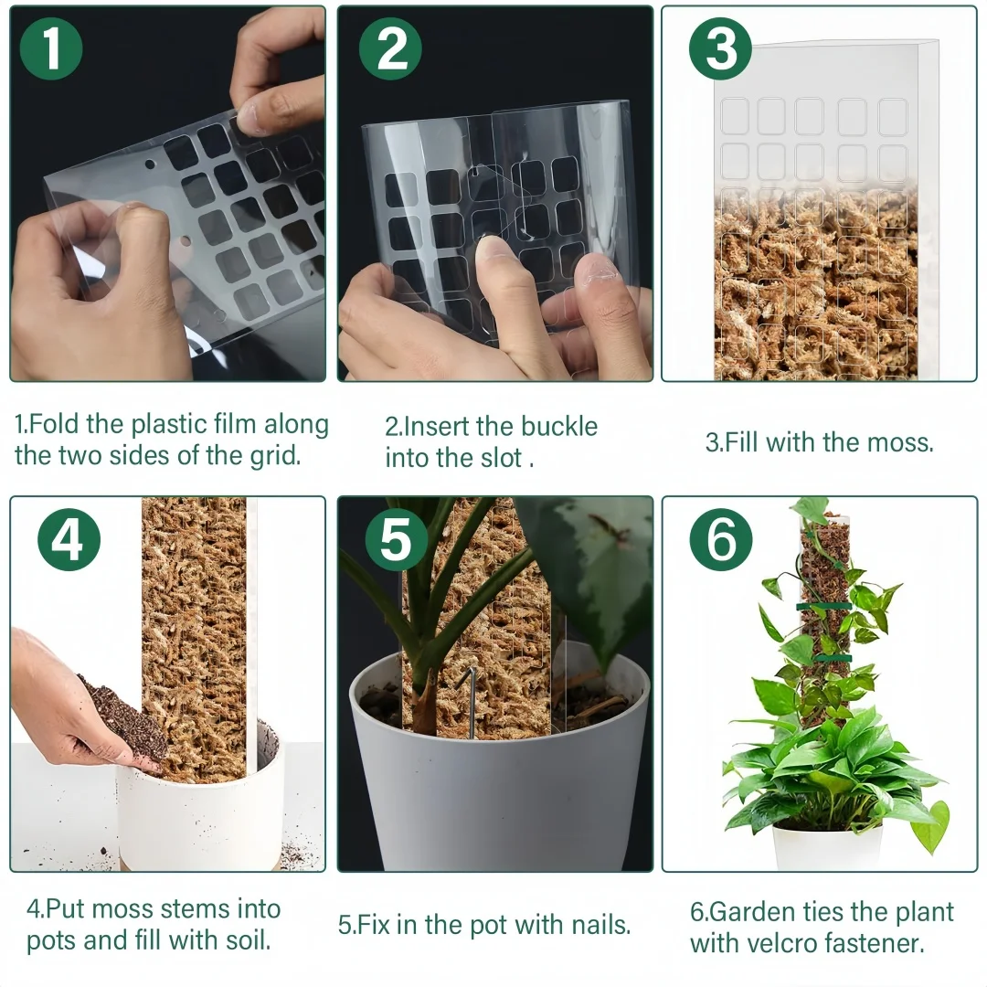 Columna de musgo de agua para plantas trepadoras de 24/36/48 pulgadas, poste de musgo de plástico para interiores, soporte de esfagnum, palos de plantas en macetas, jardín de crecimiento